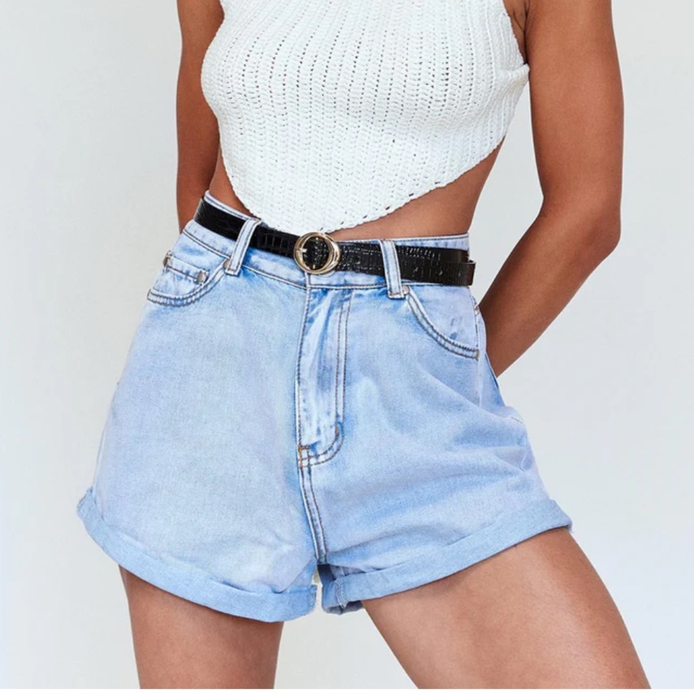 Princess Polly Gun Barrel City High Waisted Shorts - Pale Blue